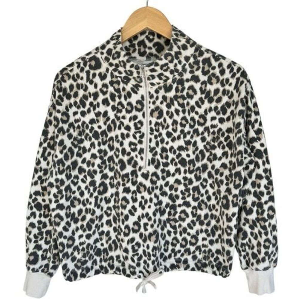 Old Navy Mock Neck Half Zip Leopard Print Drawstring Hem Pullover Sweatshirt. XS